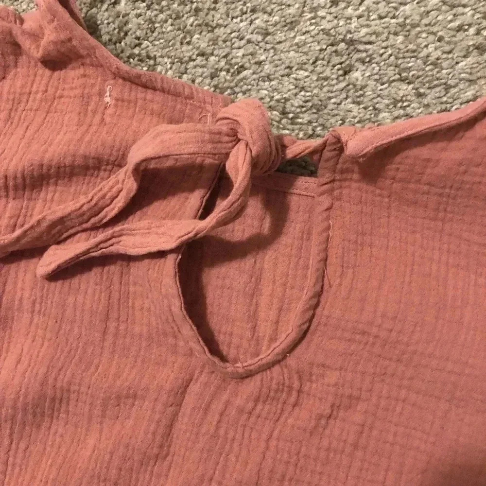 Eden & Olivia 100% Cotton Blush Pink Gauzy Top with Tie back Women's size Large